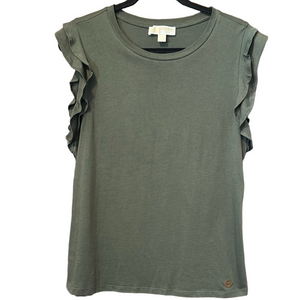 MICHAEL Michael Kors Green Ruffled Sleeveless T-Shirt
